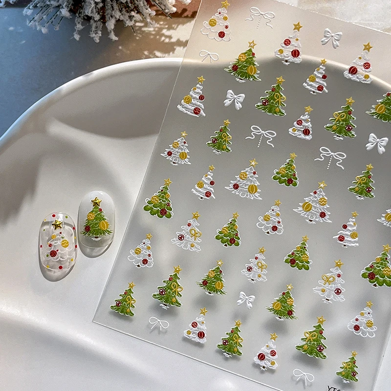 

Xmas Tree Nail Stickers Embossed Nail Art Self-Adhesive Decals For Manicure Christmas Party Charm Nail Ornaments