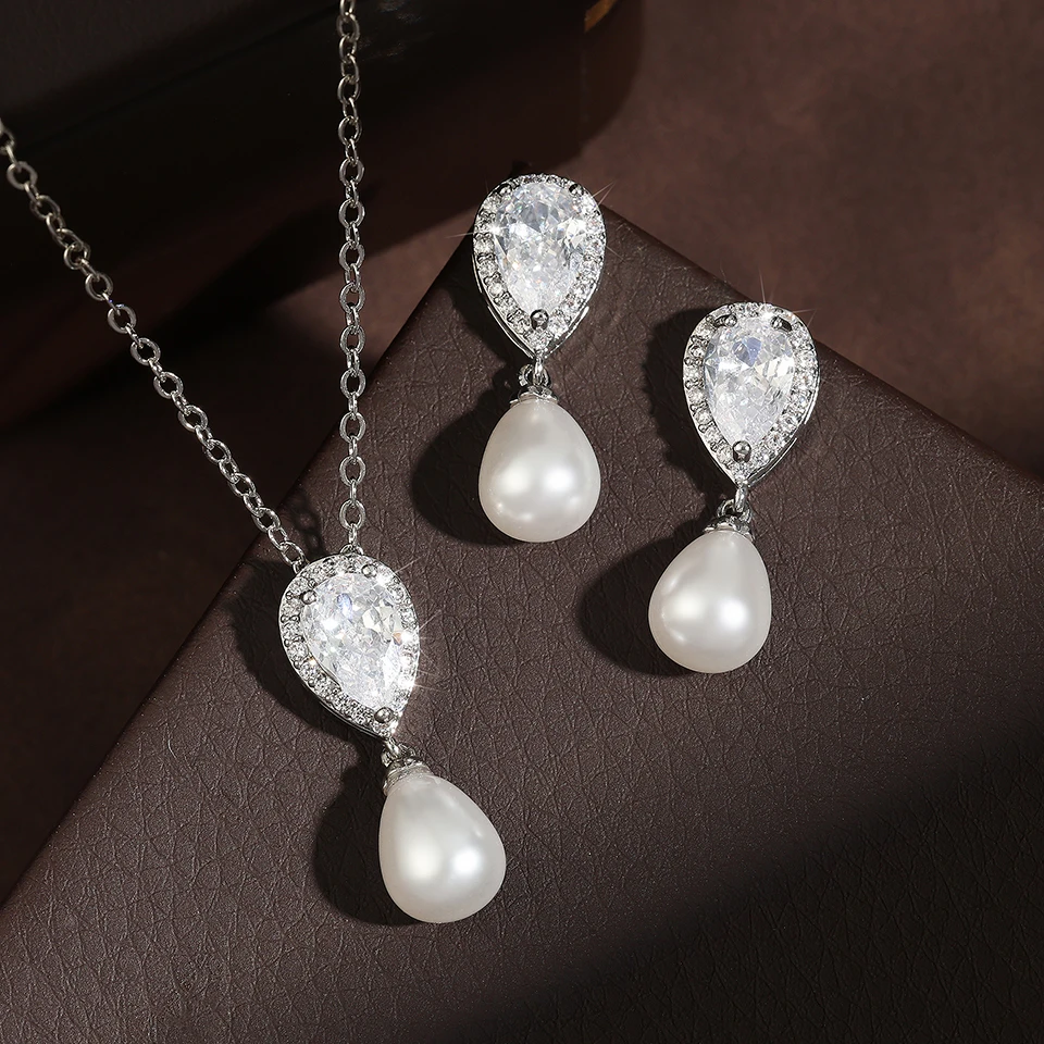 ZAKOL Elegante Imitation Perle Zirkonia Ohrring Halsketten Sets Exquisite Hochzeit Verlobung Party Schmuck Geschenk Mit Verpackung Box – Detail 6