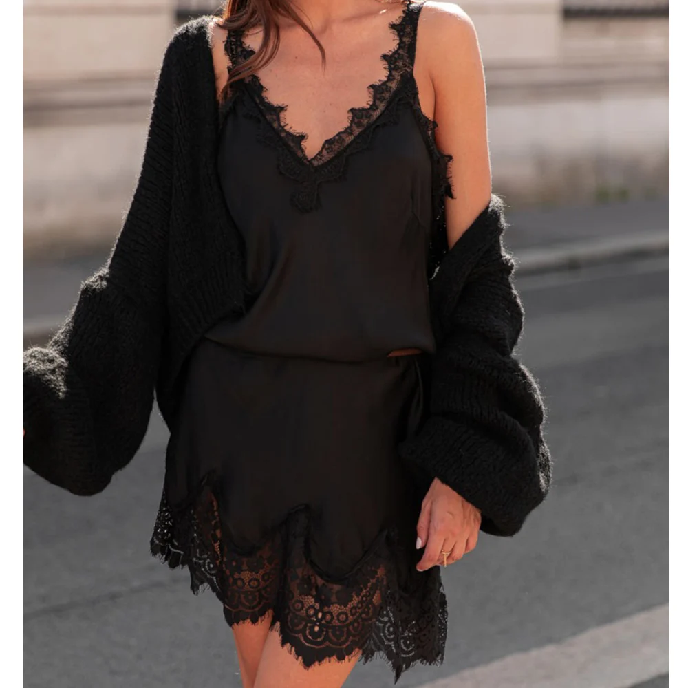 Women Summer Chic Sexy Satin Lace Trim Tanks Mini Dress y2k Aesthetic Sleeveless Backless V-neck Club Party Beach Dresses