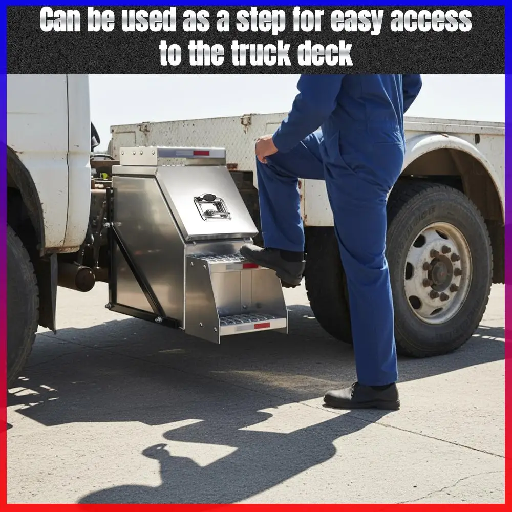 

Aluminum Side Mount Tool Box Lockable Storage for Semi Trailer Truck Frame Step Fit for Peterbilt Kenworth Freightliner & More