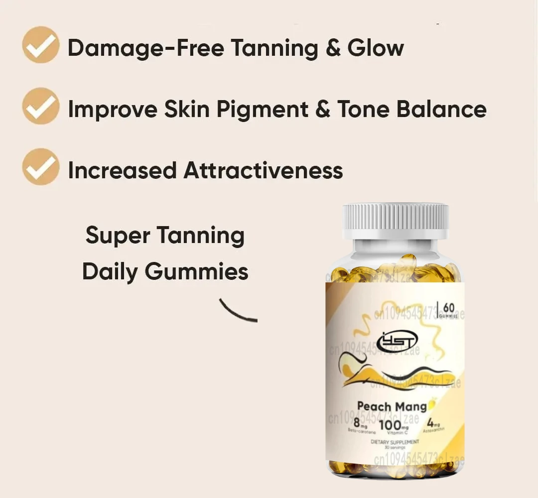 Super Tanned Daily Gummies Containing Beta Carotene, Lycopene, and Astaxanthin, Natural Supplements, Vegetarian -60 Gummies