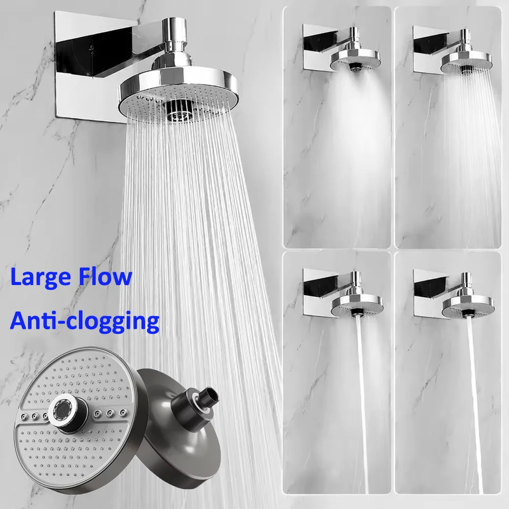 New 5 Modes Adjustable Rainfall Shower Head High Pressure Large Flow Supercharge Top Spray Rain Showerhead Bathroom Accessories
