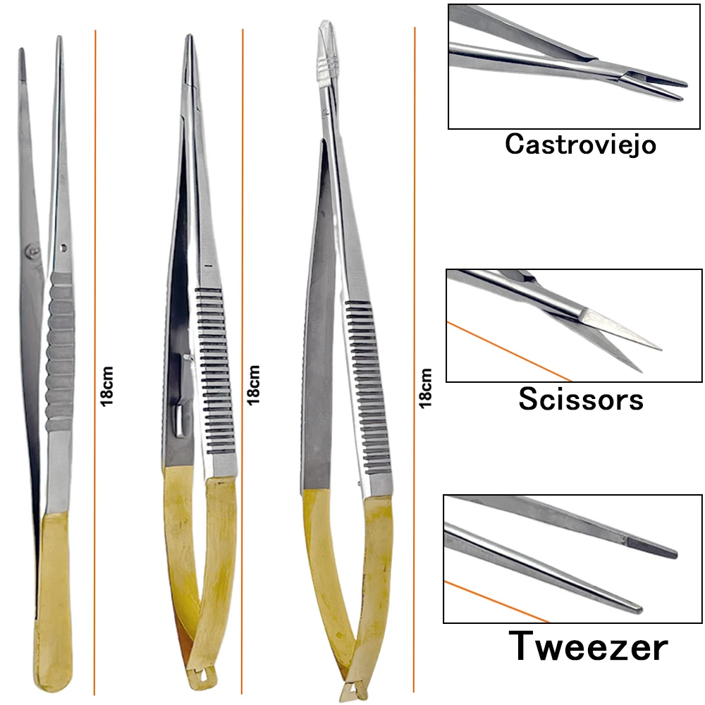 Dental Orthodontic Implant Holding Forceps Tweezer 18cm Dental Stainless Steel Castroviejo Needle Holder Surgical Scissors