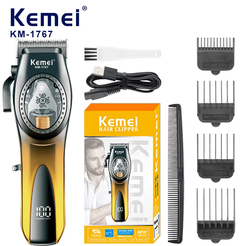 Kemei Hair Clippers for Men LED Display Low Noise Professional Beard Trimmer Barber Clippers Hair Cutting Kit with Scissors