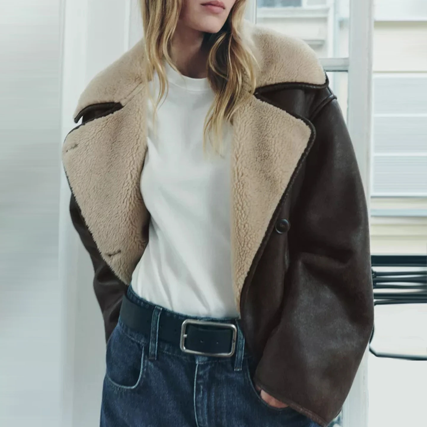 Z المرأة عادية Faionable نغمتين الجلود والفراء Inteated Personali ارتداء اليومي ربيع الخريف الموسمية طويلة Sve