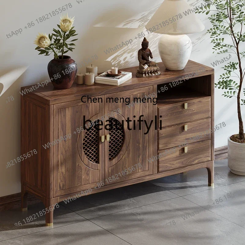 

M178 New Chinese-style North American black walnut solid wood porch cabinet entry modern light luxury Song-style aesthetic furni