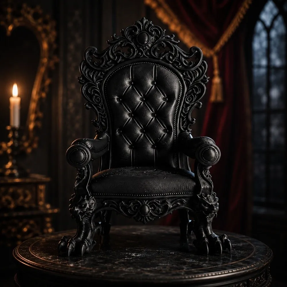 3D Printed Mini Gothic Throne Display Chair Dark Style Embossed Carved Luxury Throne Stand Claw Legs Vintage Figure Throne Seat