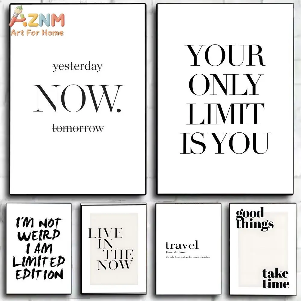 AZNM Minimalist Black White Motivational Text Canvas Print Inspirational Simple Quote Typography Unframed Canvas Wall Art Modern