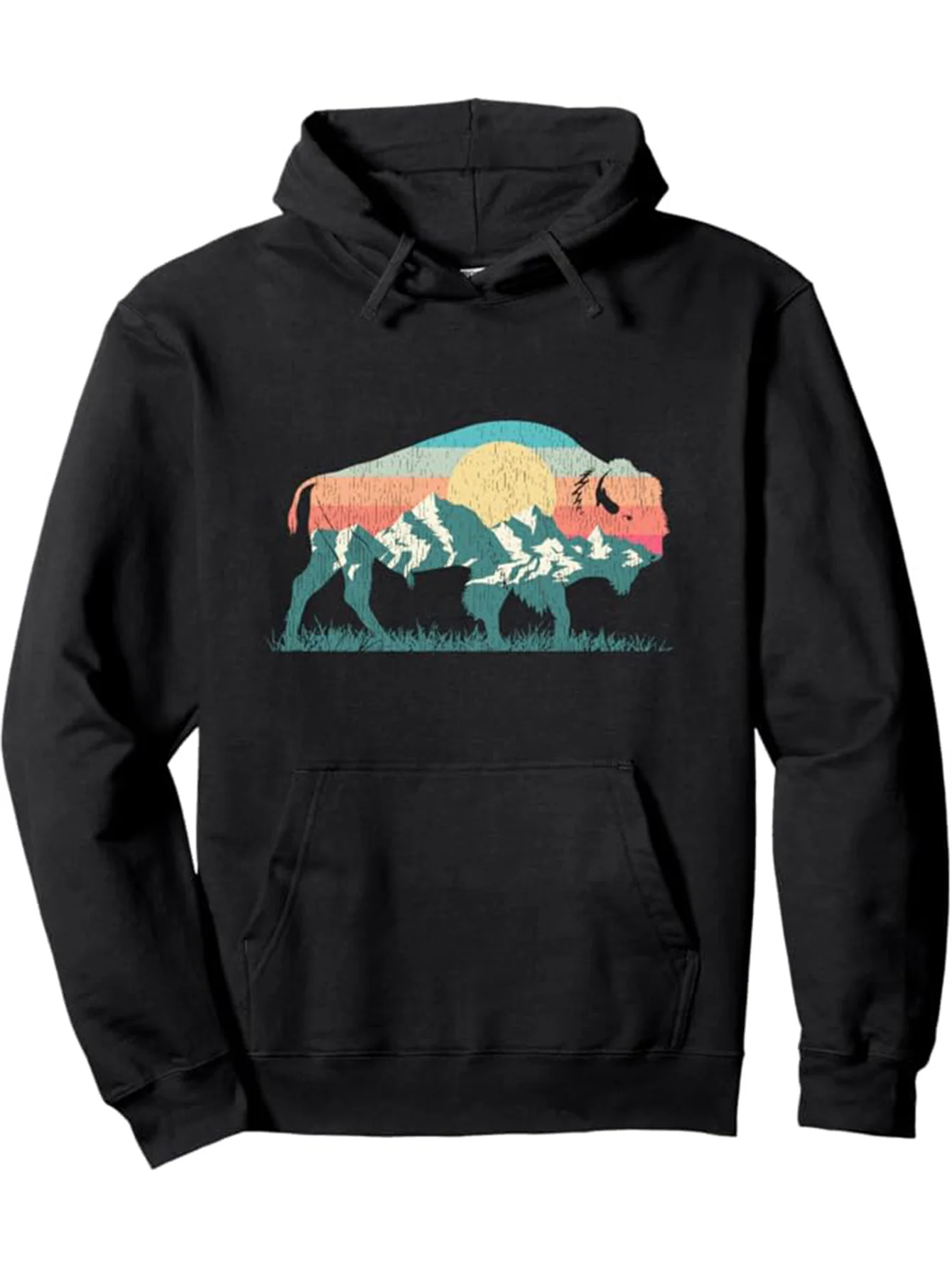 

Texas Vintage Cowboy and Rodeo Print, Men's Cotton Warm Pullover Round Neck Hoodies with Kangaroo Pocket & Drawstring