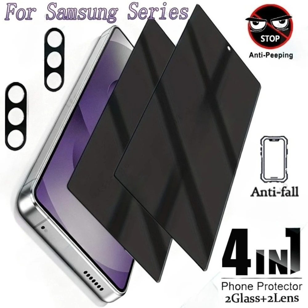 

2Pcs Anti Spy Full Screen Protector for Samsung Galaxy S26 S25 S24 Ultra S23 S22 S21 Plus S24 S25 FE With 2Pcs Camera Lens Glass