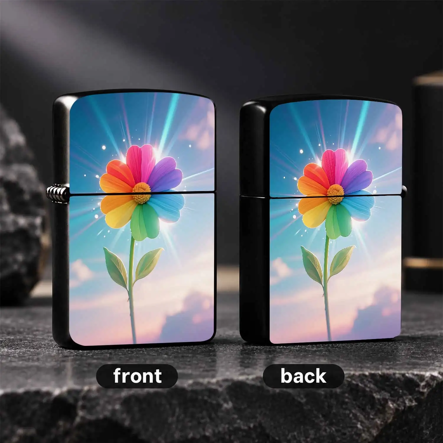 Creative Rainbow Petal Flower Portable Lighter Dreamy Sky Light Effect Stylish Practical Accessory For Daily Outdoor Multi-Scene Use Exquisite Unique Festive Gift Handy Carry-On Daily Item A Humorous And Interesting Lighter