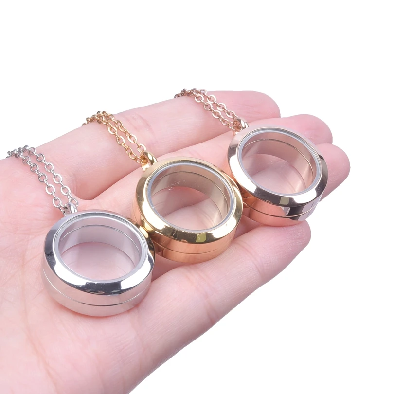 Never Fade Round Stainless Steel Locket Pendant Necklaces For Women Men Accessories Living Lockets Necklace Memory Jewelry Gift