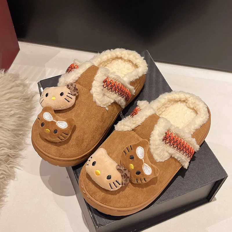 

Женские хлопковые тапочки Hellokitty, зимние нескользящие хлопковые тапочки Sanrio на толстой подошве, милые студенческие теплые хлопковые тапочки для отдыха