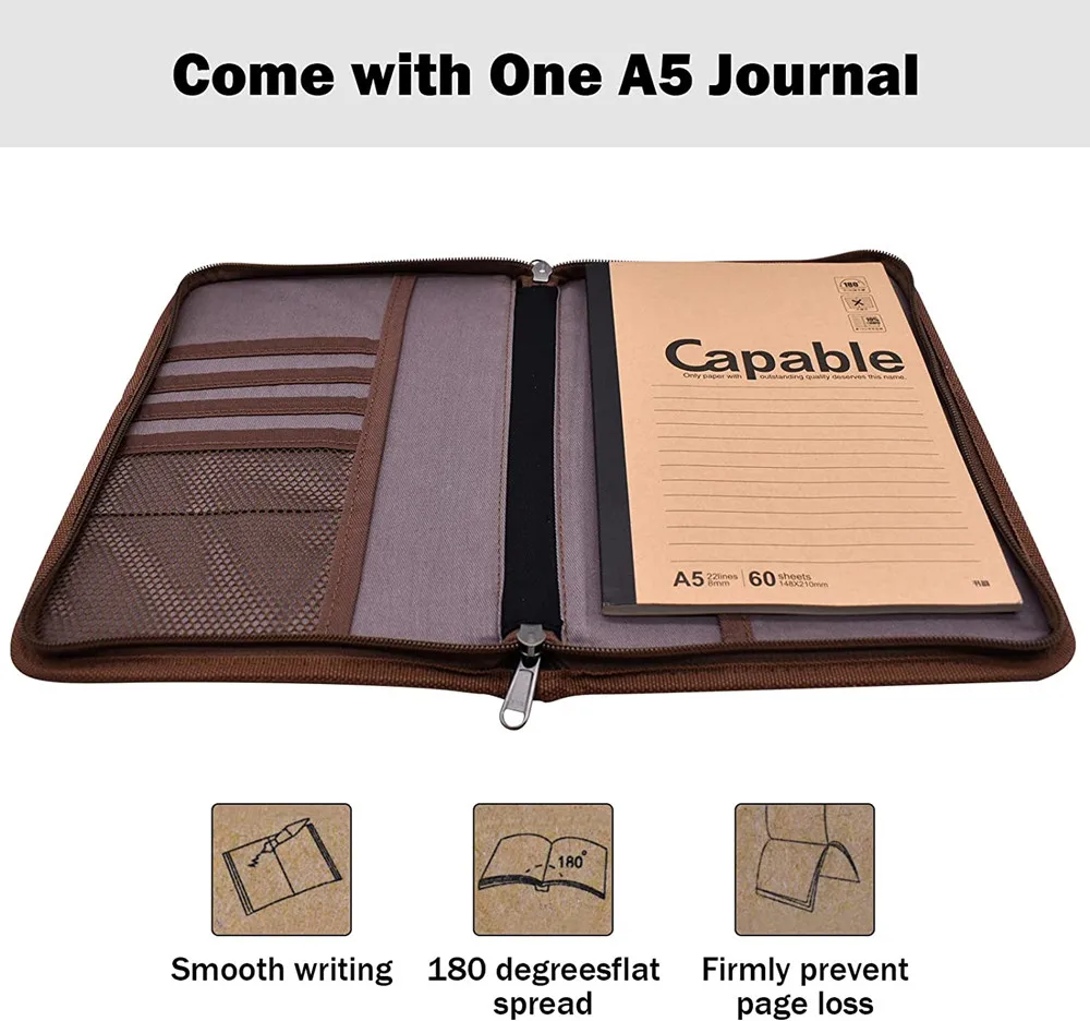 A5 Journal Notebook Cover with Double YKK Zipper, with Pen Holder for A5 Moleskine LEUCHTTURM Journals Planners Sketchbooks