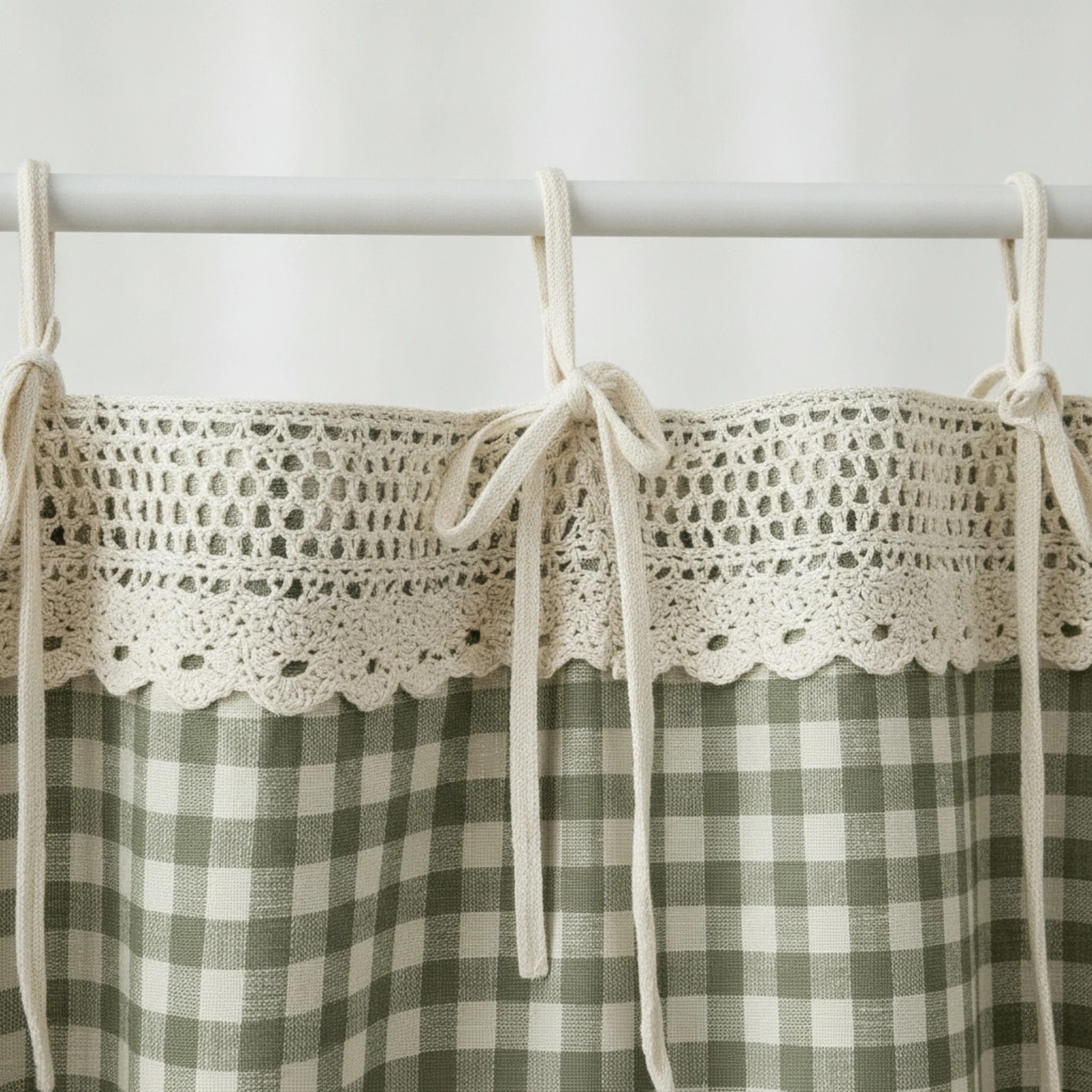 Gingham Curtain Checkered Tie Top Curtain Gingham Curtains Checked Drapes Airy for Cabinet, Doorway