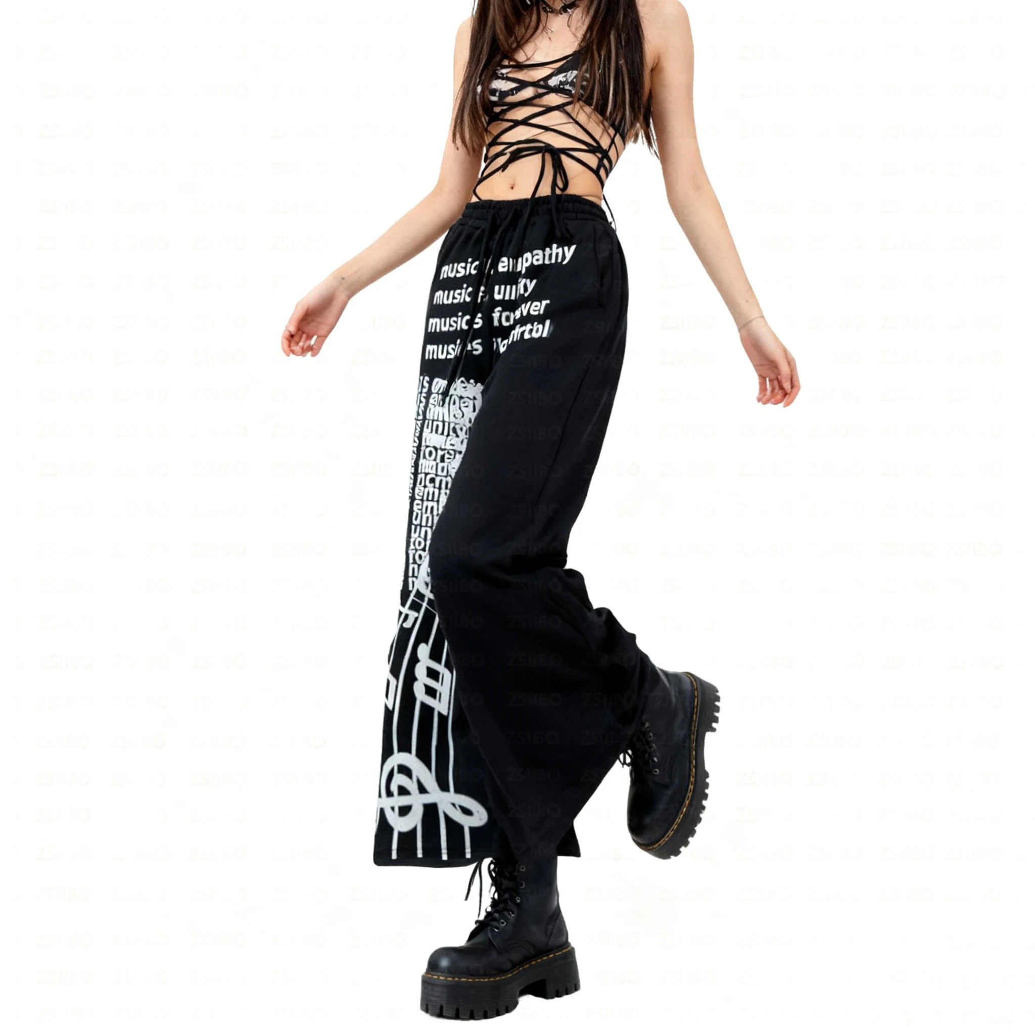 

Autumn and Winter American Retro Hot Girl Street Hip Hop Printed Pants Y2K Harajuku Hot Girl Trendy Loose Wide Leg Pants emo
