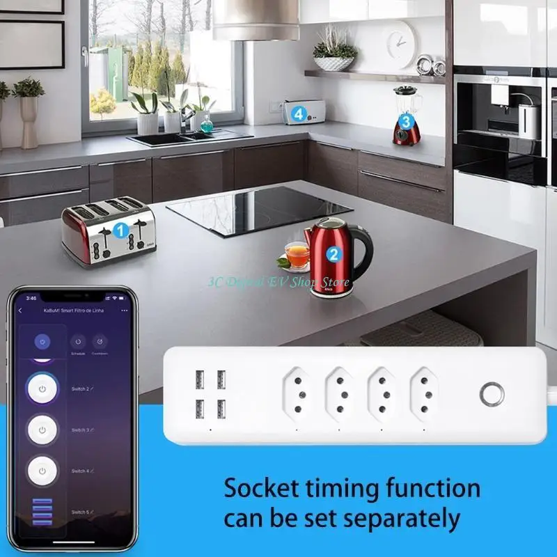 

E74D Tuya Wifi for Smart Power Strip Socket Monitor Quick USB Voice Tuya Cont