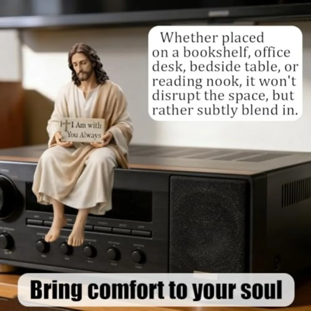 Sitting Design Jesus Resin Figurine Desk Companion Resin Material Virgin Mary Statue I Am With You Always Sign