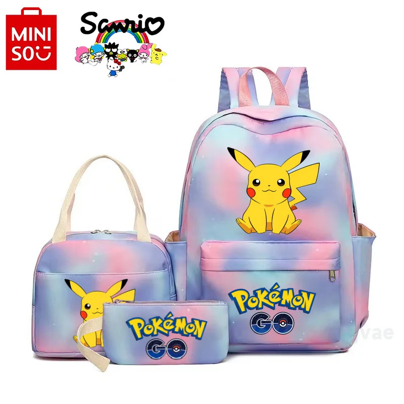 Pikachu New Student Backpack Fashionable and High-quality Three Piece Set Backpack Cartoon Casual Large Capacity Girl Backpack