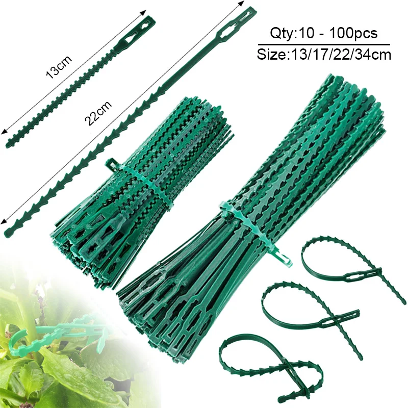 Corbatas ajustables para plantas, corbatas flexibles para plantas de jardín, color verde, multifunción, resistente, para plantas de jardín, corbatas de plástico para jardín, 10-100 Uds.