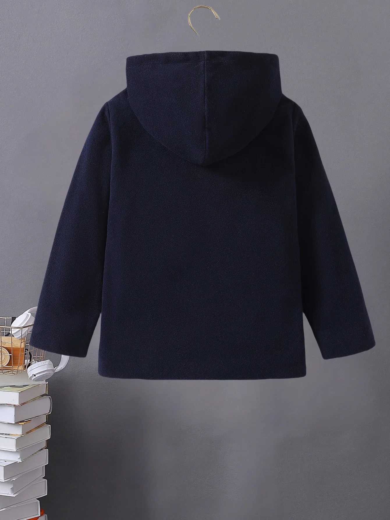Girls double-sided coat - one dark blue and one floral pattern, classic hooded design