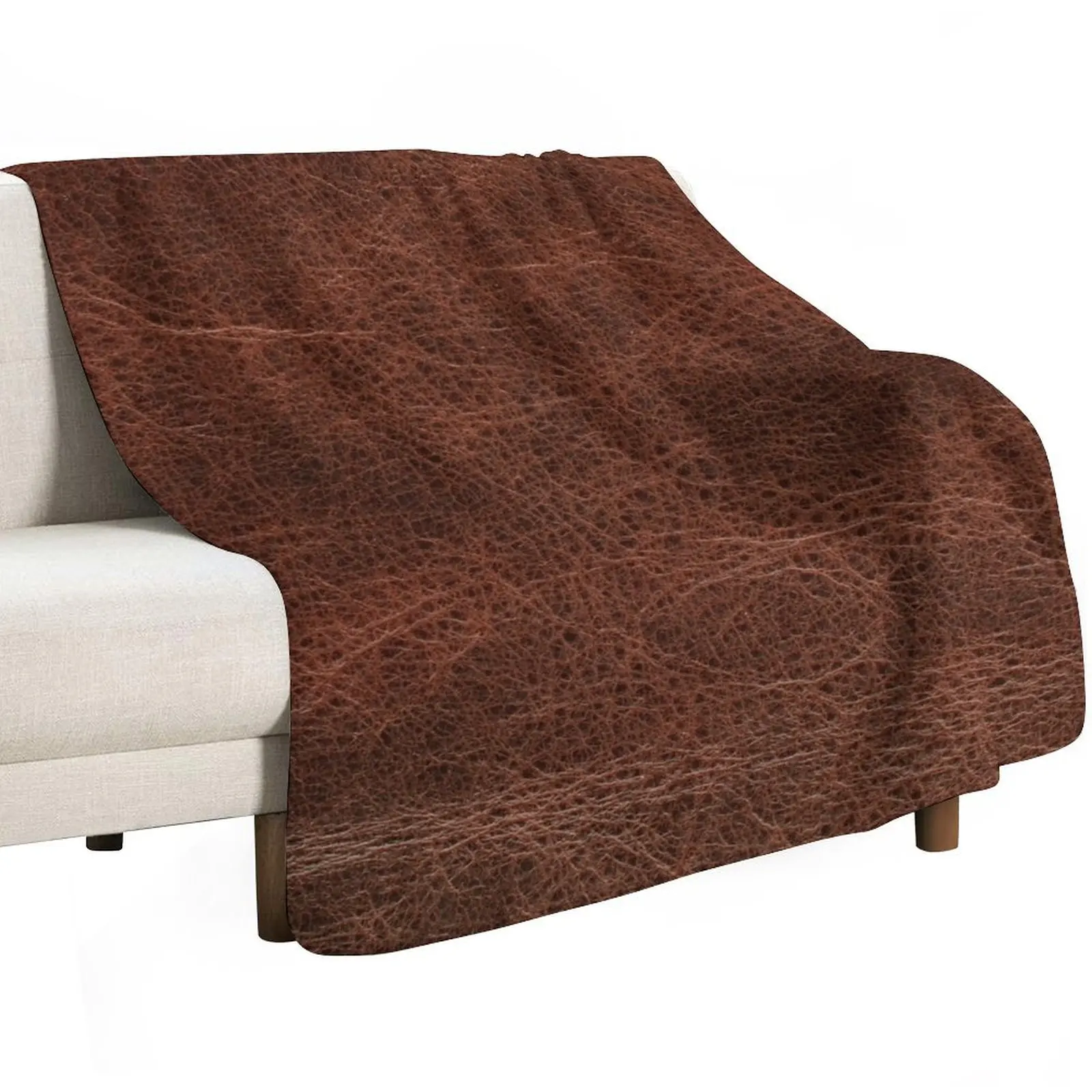 Brown Leather Design Throw Blanket Travel Size Cozy Blanket for Plane Train