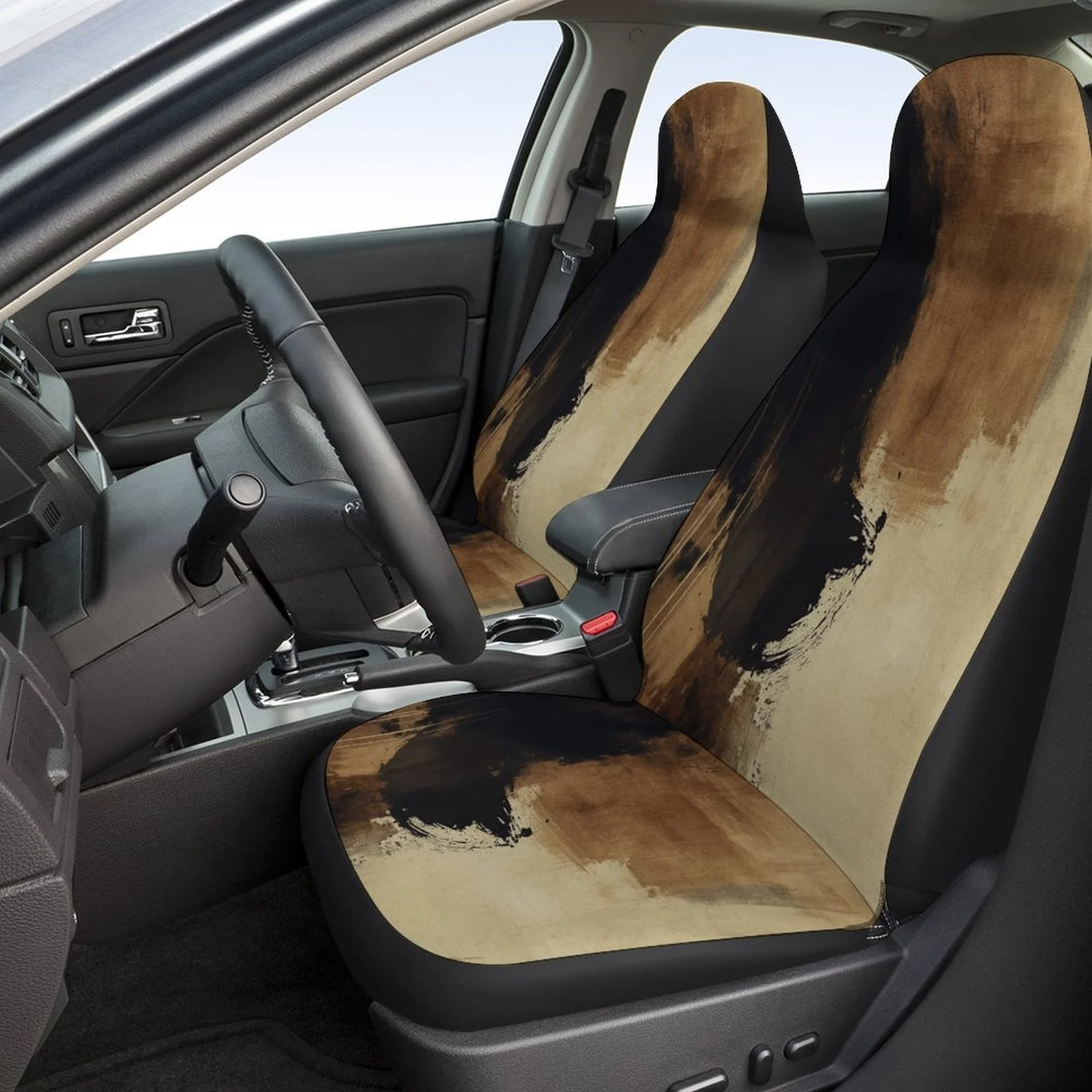 Set Of Car Seat Covers Featuring An Abstract Brushstroke Design, Suitable For A Variety Of Vehicles. These Trendy And Unique Dec