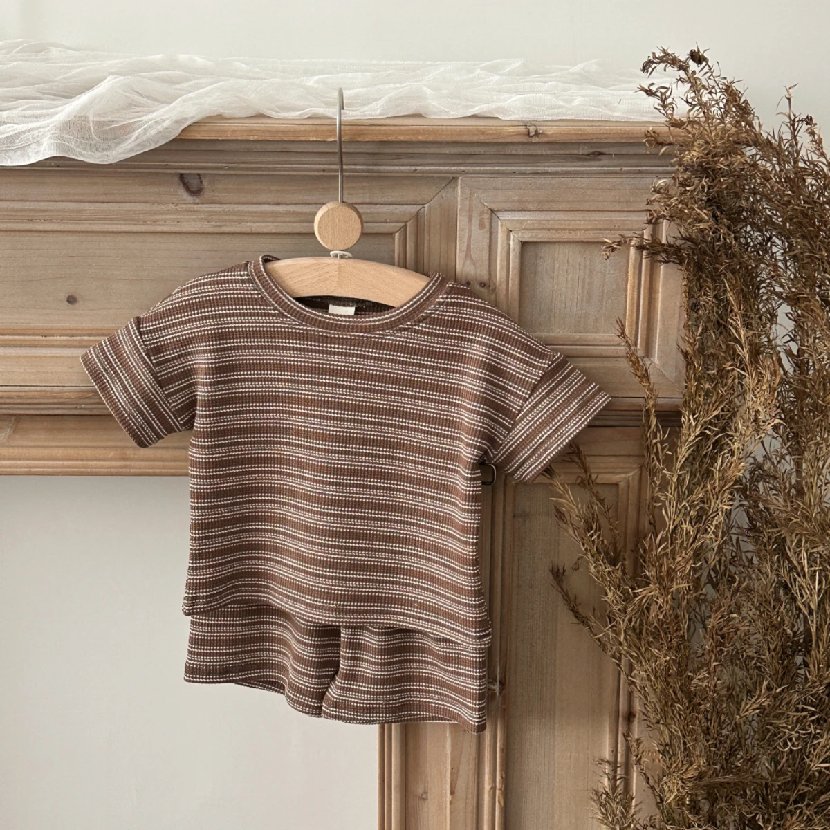 Summer Baby Clothes Brown Color Boys Striped T-shirt Shorts Set Casual Daily Clothes Suit Suitable for Babies Aged 0-3 Years