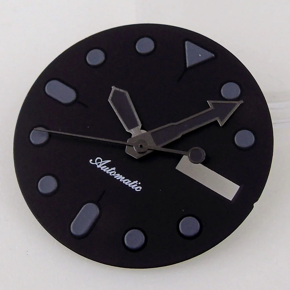 

Nologo 29mm Black Watch Dial Face Black Markers Black Hand Set for NH36 Double Date Diver Watch Part 3/3.8 Crown