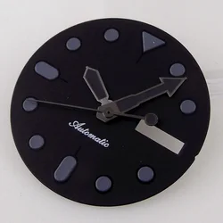 Nologo 29mm Black Watch Dial Face Black Markers Black Hand Set for NH36 Double Date Diver Watch Part 3/3.8 Crown