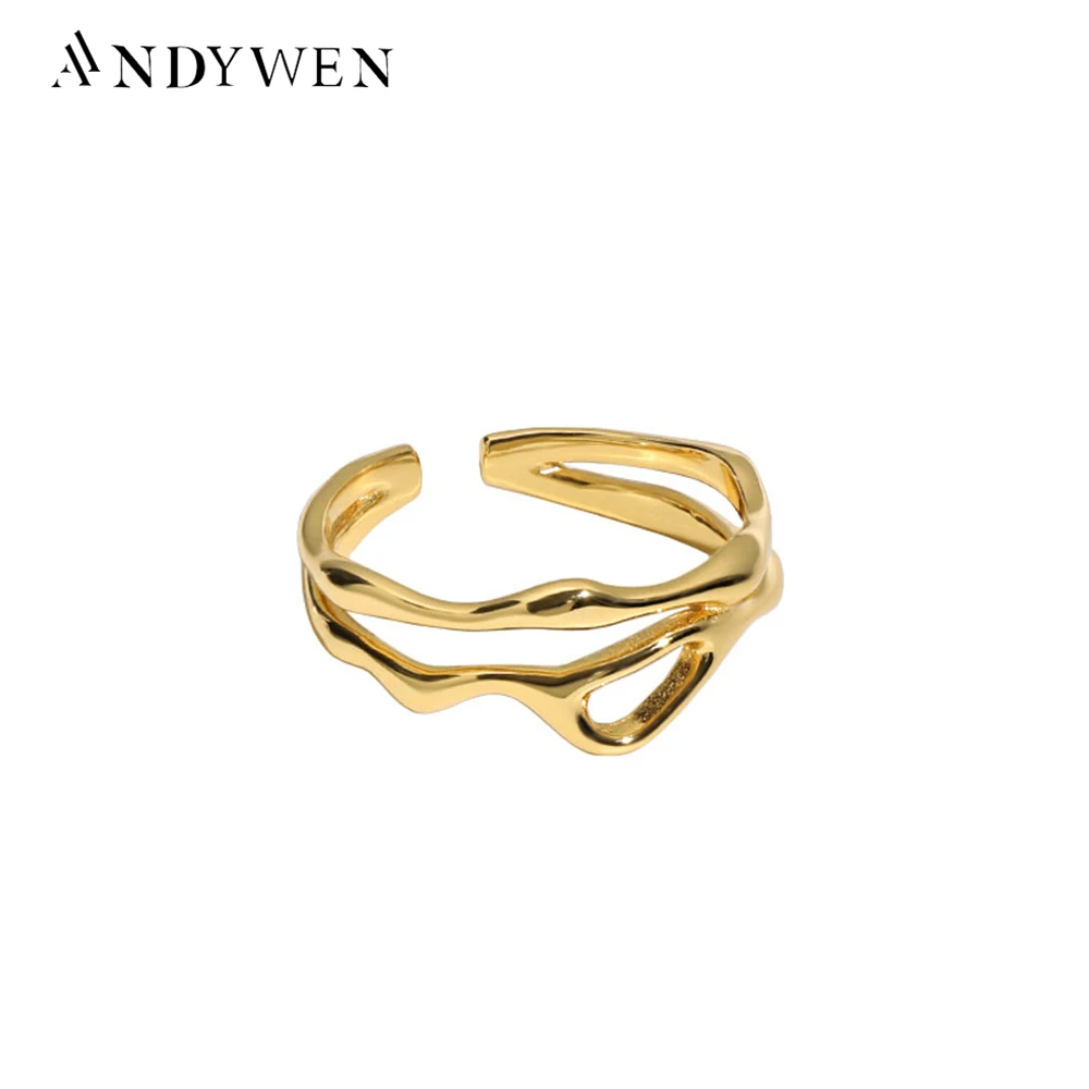 

ANDYWEN 925 Sterling Silver 2021 Circle Plain Resizable Rings Geometric Irregular Party Rock Punk Circle Jewelry Gift