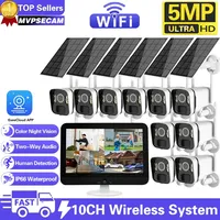 10CH 5MP NVR Wireless Solar Panel Battery WIFI Camera WiFi NVR Video Surveillance Security System Kit With PIR Detection Monitor