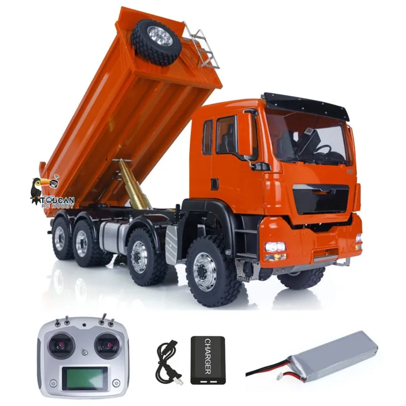 DIY Painted 1/14 8x8 LESU Hydraulic RC Dump Truck Remote Control Tipper Dumper Car Light Sound Cars Vehicle Model THZH1889