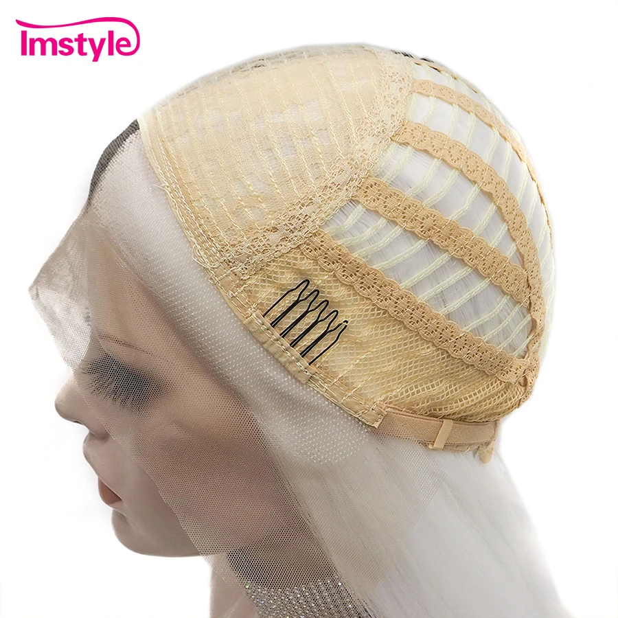 Imstyle Synthetic Lace Front Wig Half Black Half White Wig Straight Hair Long Wigs For Women Heat Resistant Fiber Cosplay Wig