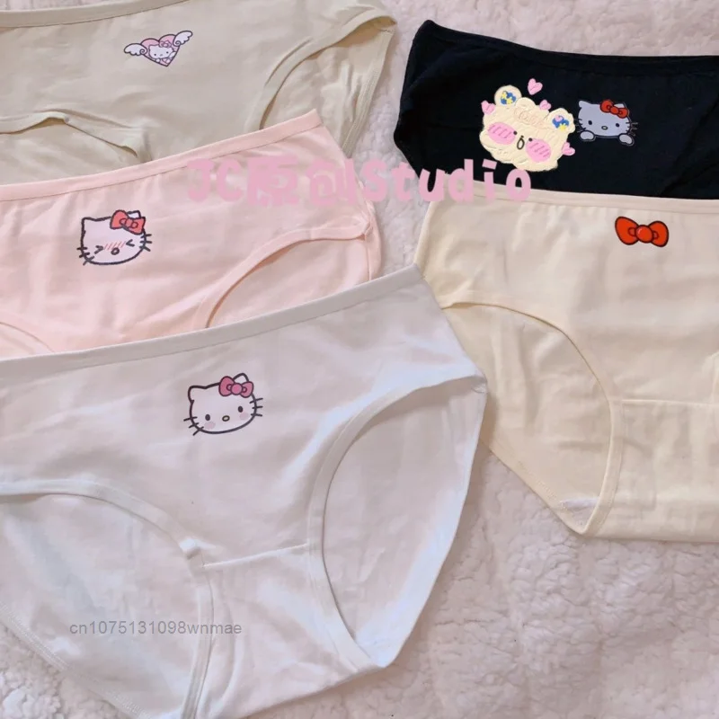 3 sztuki Sanrio Kawaii Sexy Hello Kitty bielizna Breifs Y2k Cute Cartoon drukowana dziewczyna średnio wysoka talia bawełniane majtki słodkie ubrania