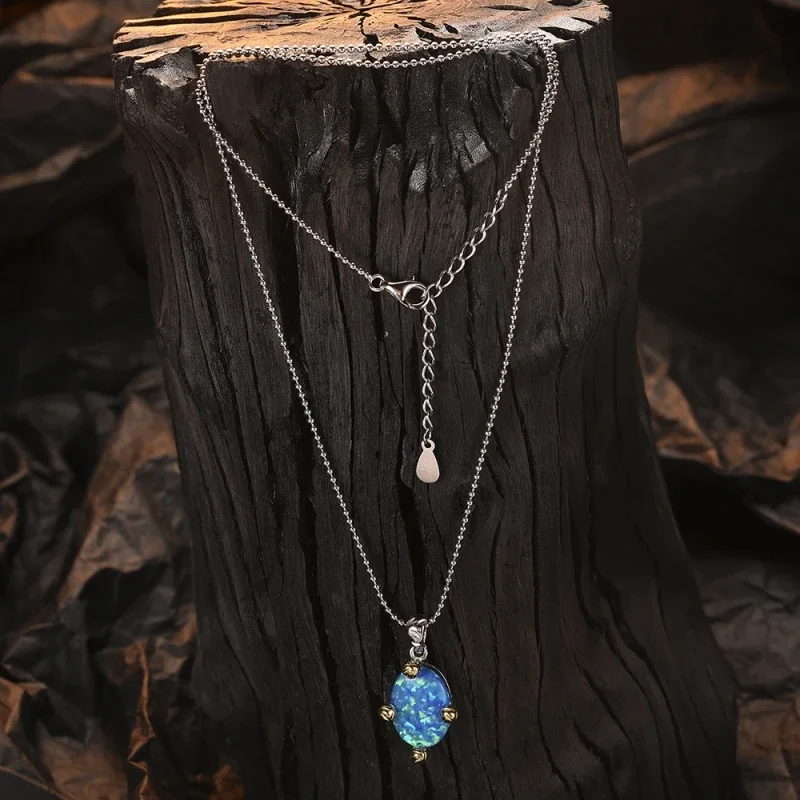 S925 Sterling Silver Niche Original Design High-end Opal Necklace Female Clavicle Chain