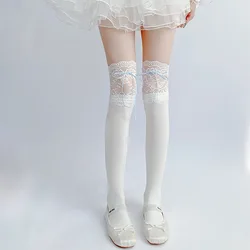 Thigh High Socks Knit Lace Bowknot Autumn and Winter Thick Leg Warmers Stockings White Black Lolita Cute Over the Knee Socks