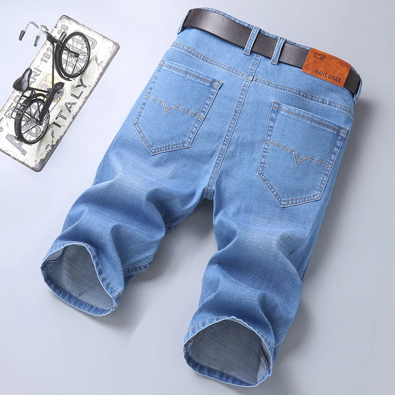 2024 Mens Casual Denim Shorts Cotton Elastic Straight Hight Quality Knee Length Jeans Classic Vintage Fashion Blue Short Jeans