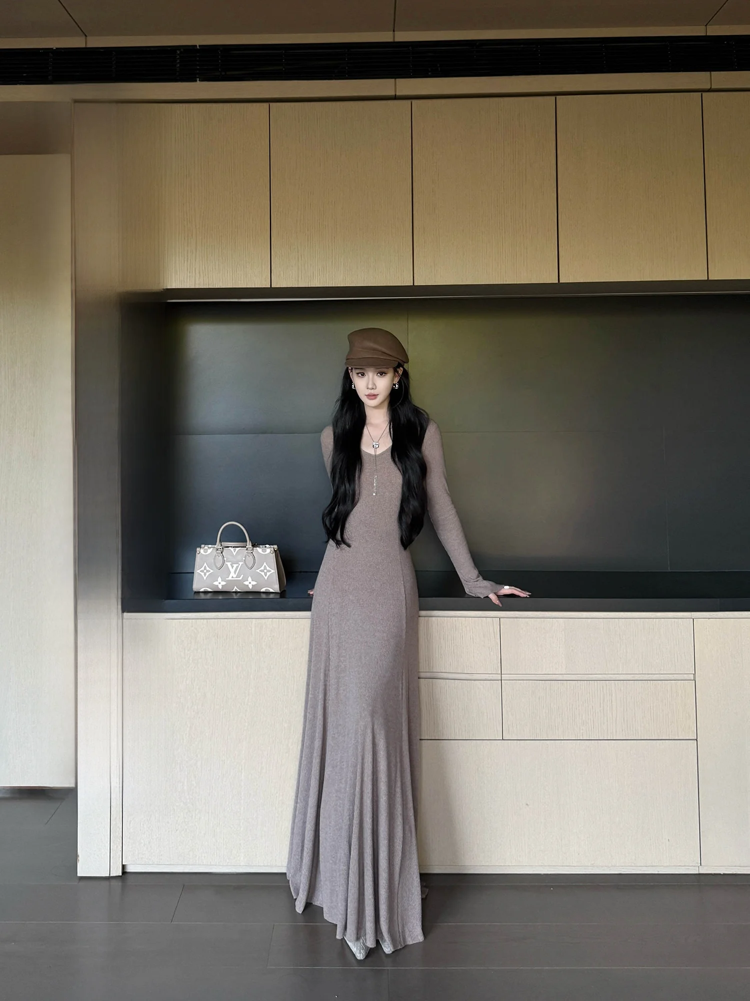 

Spring Knitted Dr Women's Inner Wear Casual Sle Elastic Waist Soft Fabric Long Sve A-Line Skirt Breathable Comfortable