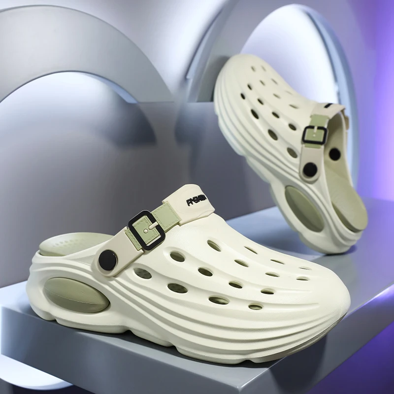 

Мужские и женские летние уличные нескользящие тапочки с закрытым носком и защитой от запаха, мужские уличные пляжные сандалии и тапочки на толстой подошве двойного назначения