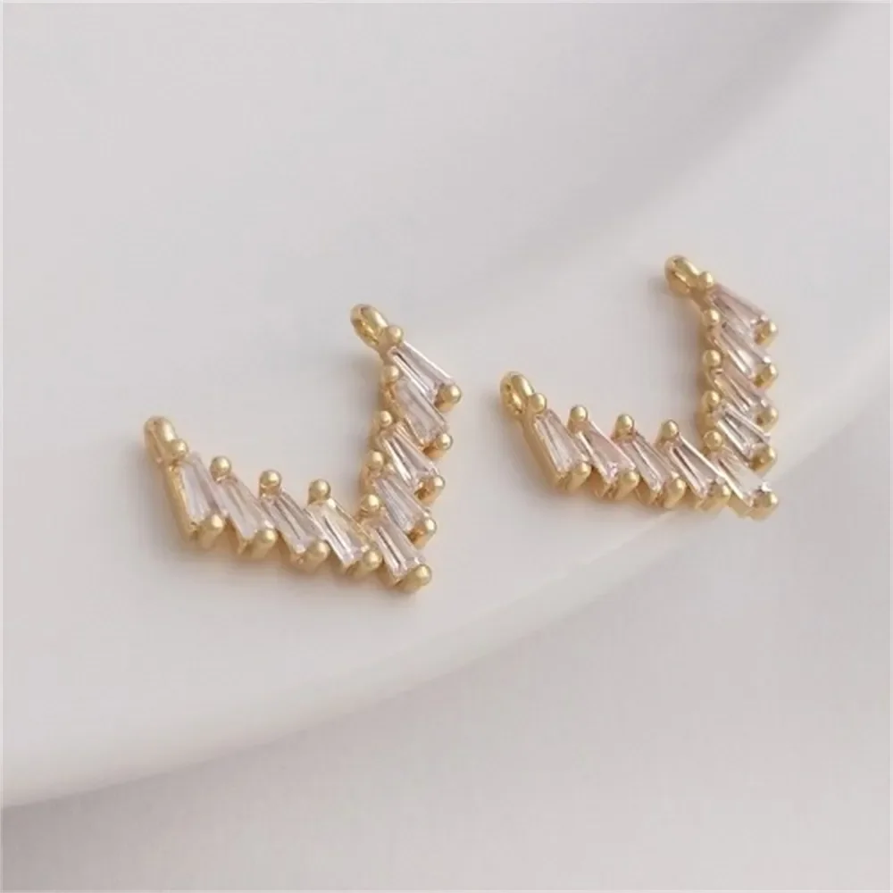 

14K Gold T-square Zirconium V-shaped Pendant Double Hanging Accessories Handmade Diy Necklace Earrings Charms Pendant K353