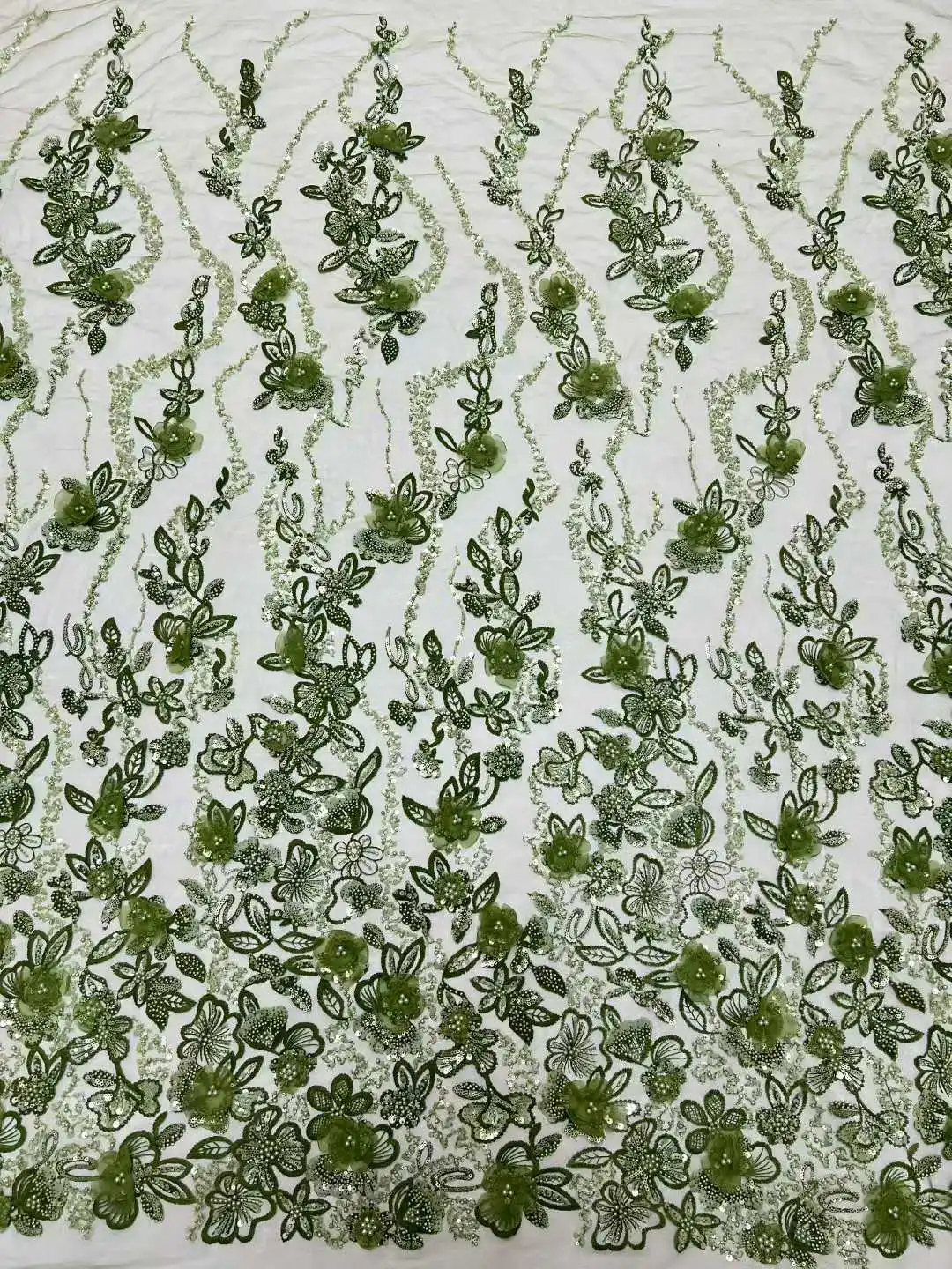 High Quality African Lace Fabric 2026 French 3D Flower Sequins Embroidery Beads Tulle for Party Dress Making