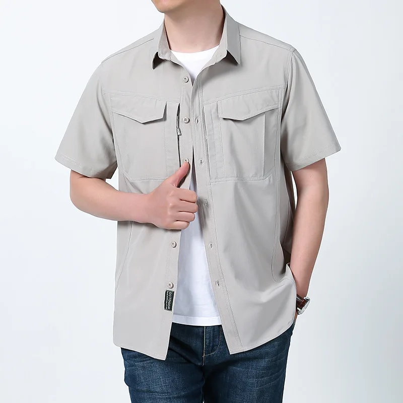 Summer Quick-Dry Lightweight Loose Short Sleeve Military Shirt Men's Casual Top