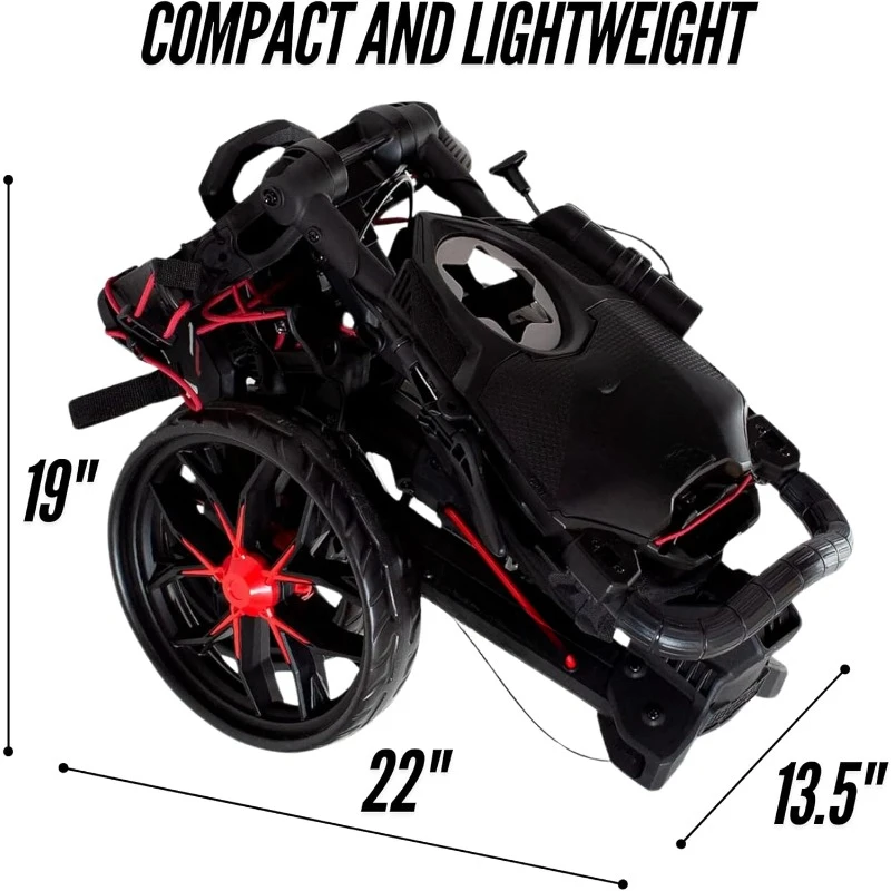 3 Wheel Golf Push Cart, Easy 1 Step Open and Fold, Scorecard Console, Beverage Holder, Mobile Device Holder