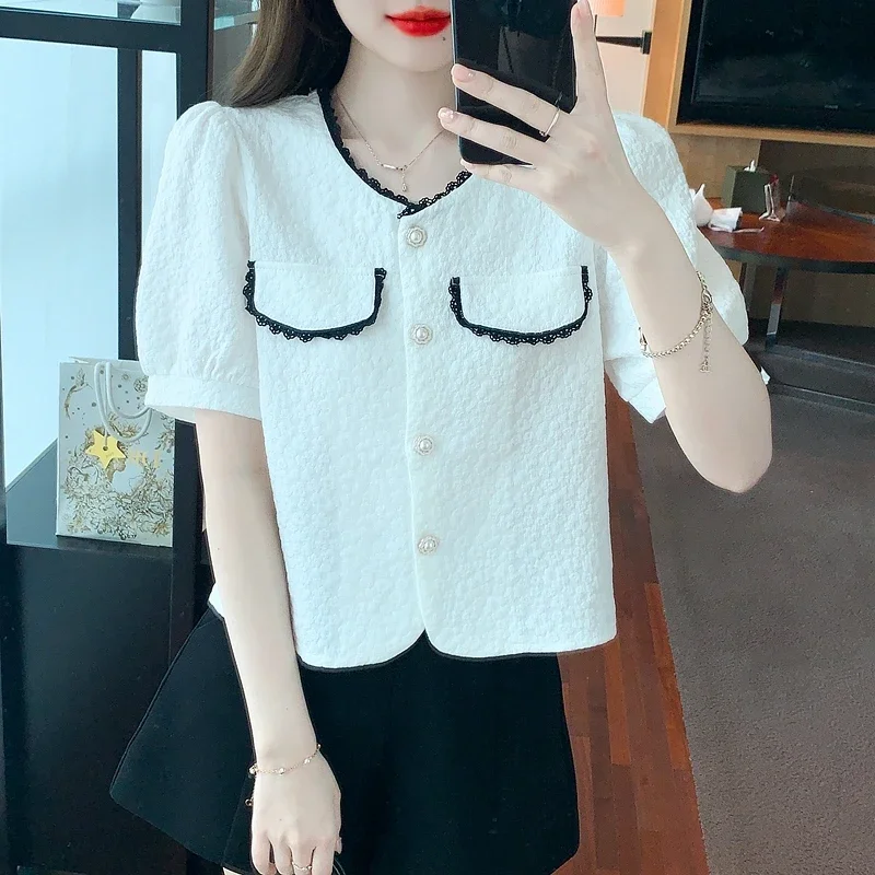 New Summer Short Sleeve O-Neck Women Shirt Casual Cihffon Shirt Blouse Women Tops Blusas Mujer De Moda 2024 Verano Blusa G669