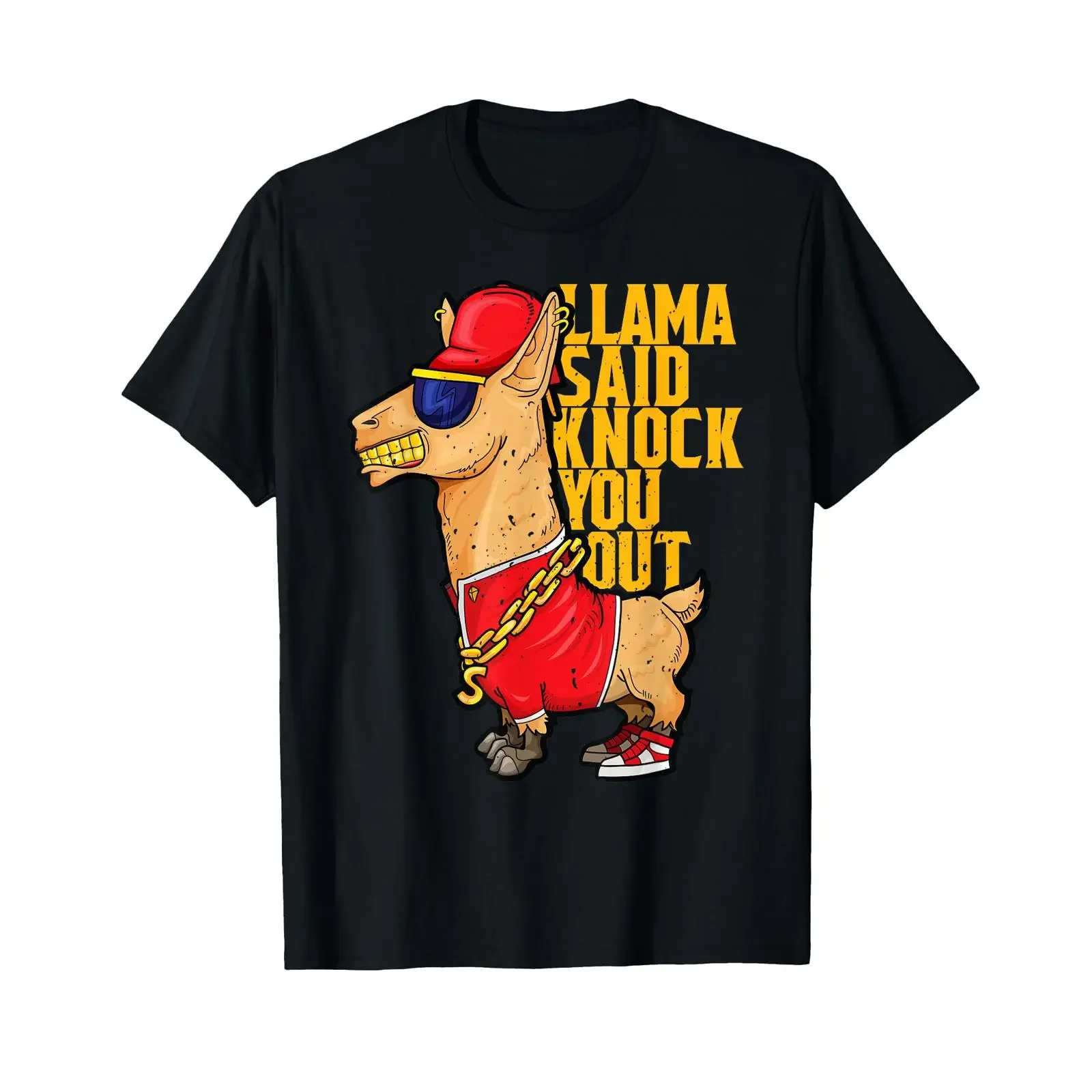 Funny Llama Said Knock You Out T Shirt vintage Washed Top For Everyday Wear Versatile Unisex Stylish Casual Slightly Stretched