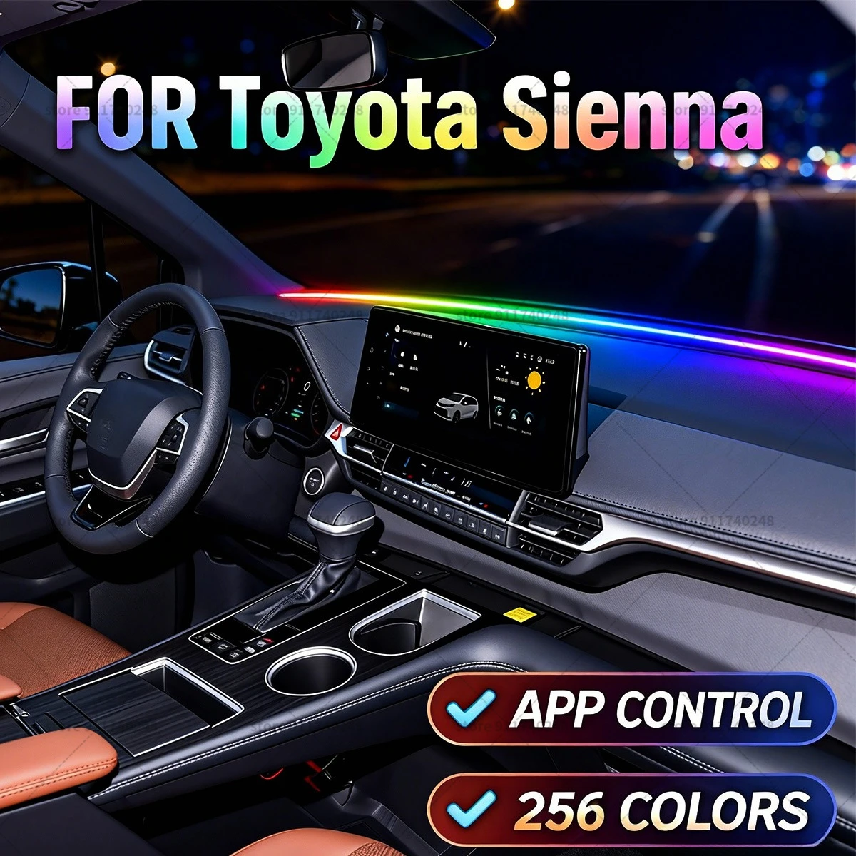 

Для Toyota Sienna автомобильная декоративная световая полоса, красочная акриловая звукоизоляционная полоса на переднее лобовое стекло, свет окружающей среды