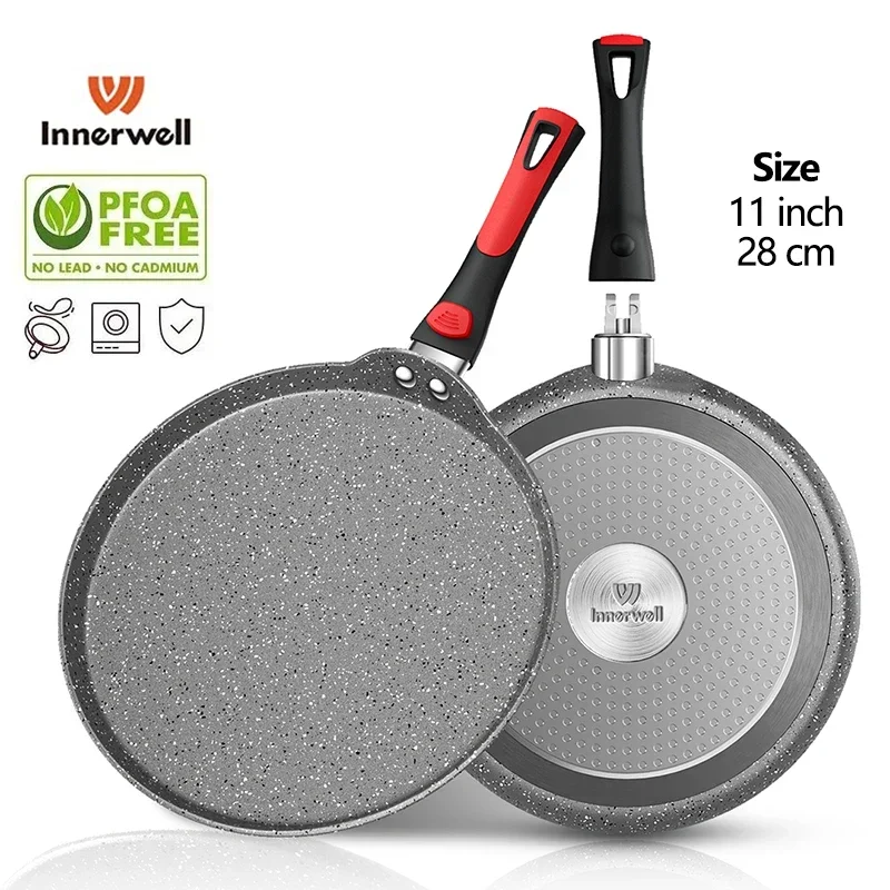 Innerwell Frying Pan 11inch Kitchen Nonstick Toxin Free Cookware Breakfast Pizza Steak Fried Egg Crepe Cook Pot Induction Cooker