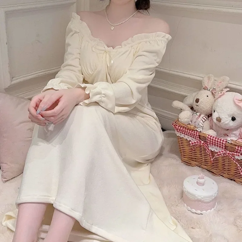 

Осень-зима, новая длинная ночная рубашка, плотная флисовая одежда для сна, домашнее платье, элегантная ночная рубашка во французском стиле, домашняя одежда