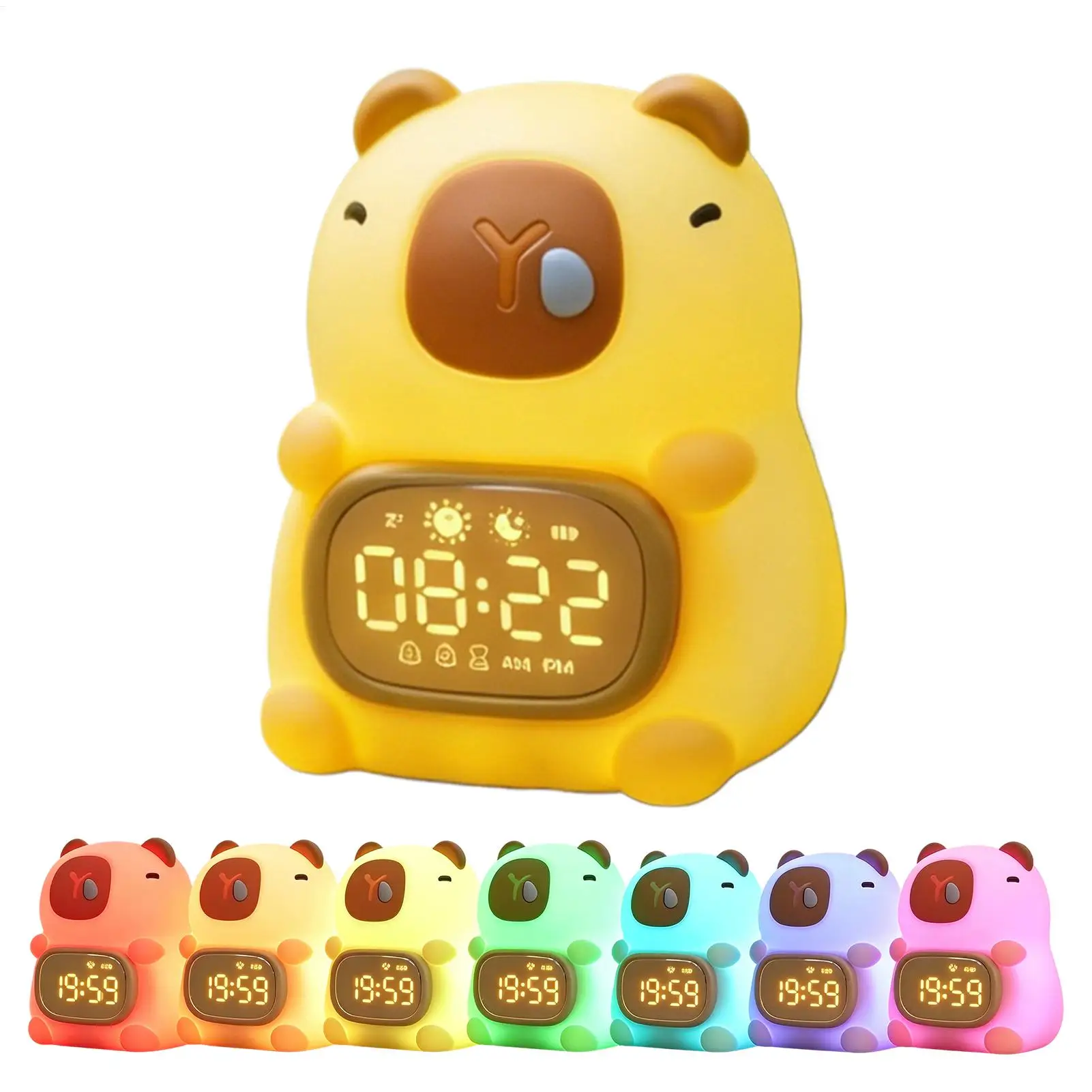 Kids Alarm Clock With Night Light 7 Colors Adjustable With Timer Bedroom Cute Bedside Clock For Boys Girls Sleep Training